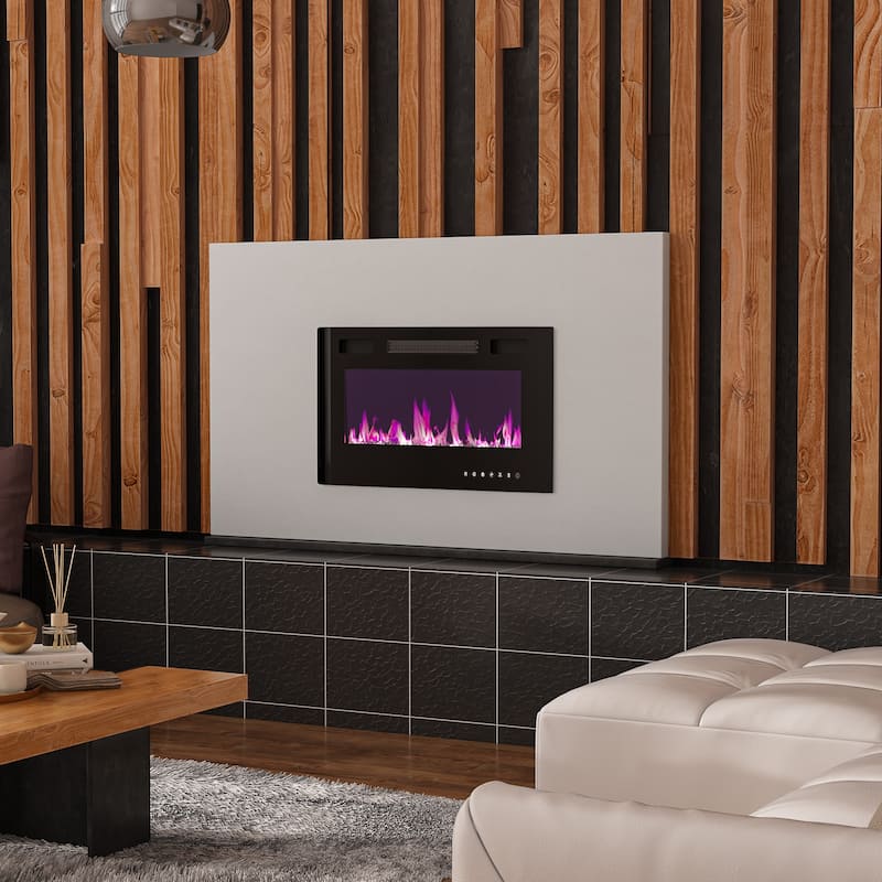 Wood Grain TV Stand with Optional Electric Fireplace: Cable Management