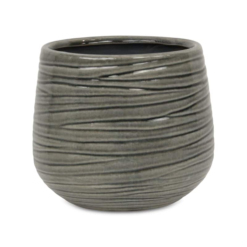 Fairloam Round Curved Wave Lined Pattern Ceramic Pot - Gray - X-Large