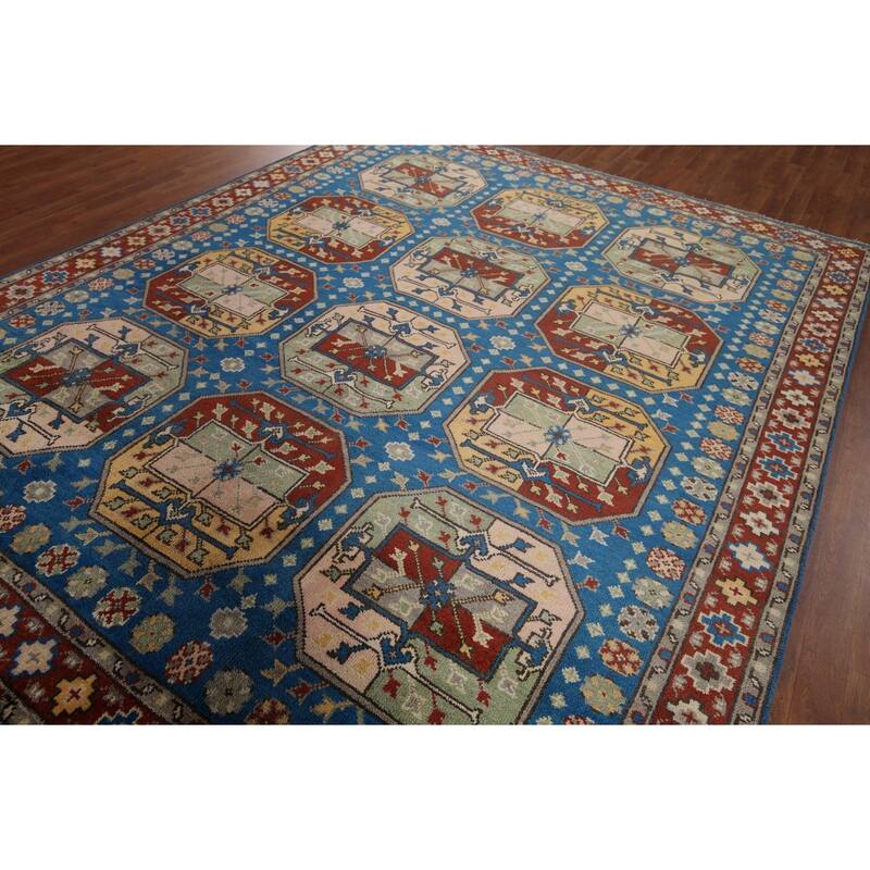 Blue Geometric Heriz Serapi Area Rug Handmade Wool Carpet - 8'0"x 9'10"