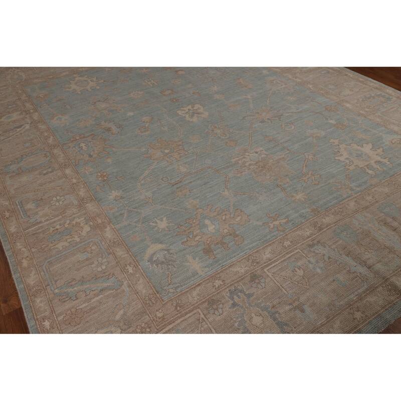Blue Oushak Vegetable Dye Turkish Area Rug Hand-Knotted Wool Carpet - 8'2"x 10'3"