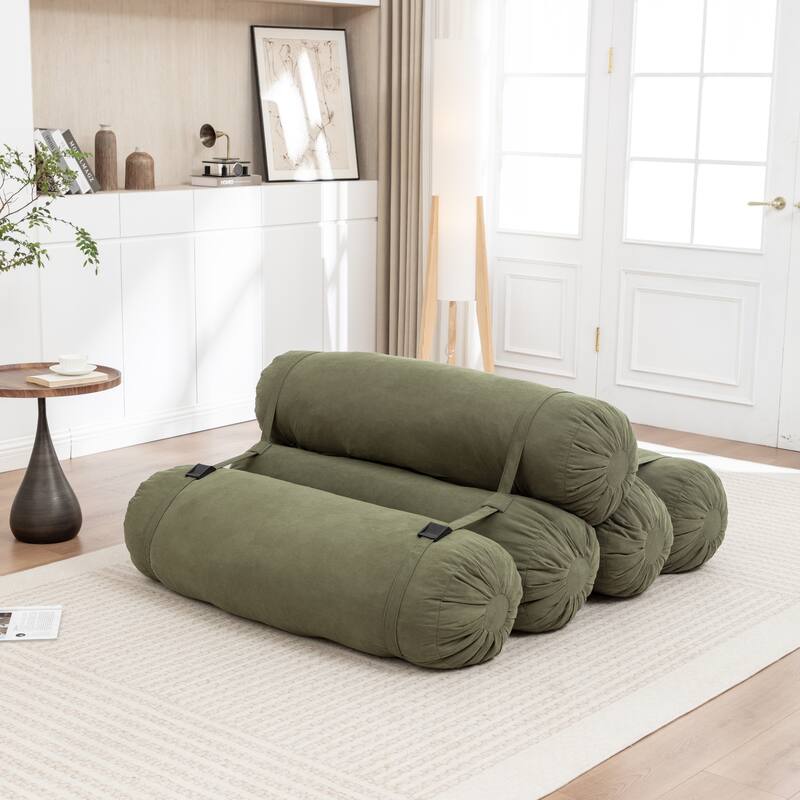 Versatile Lazy Sofa Corduroy Chaise Lounge Floor Couch Composed of 5 Cylindrical Pillows with Adjustable Straps