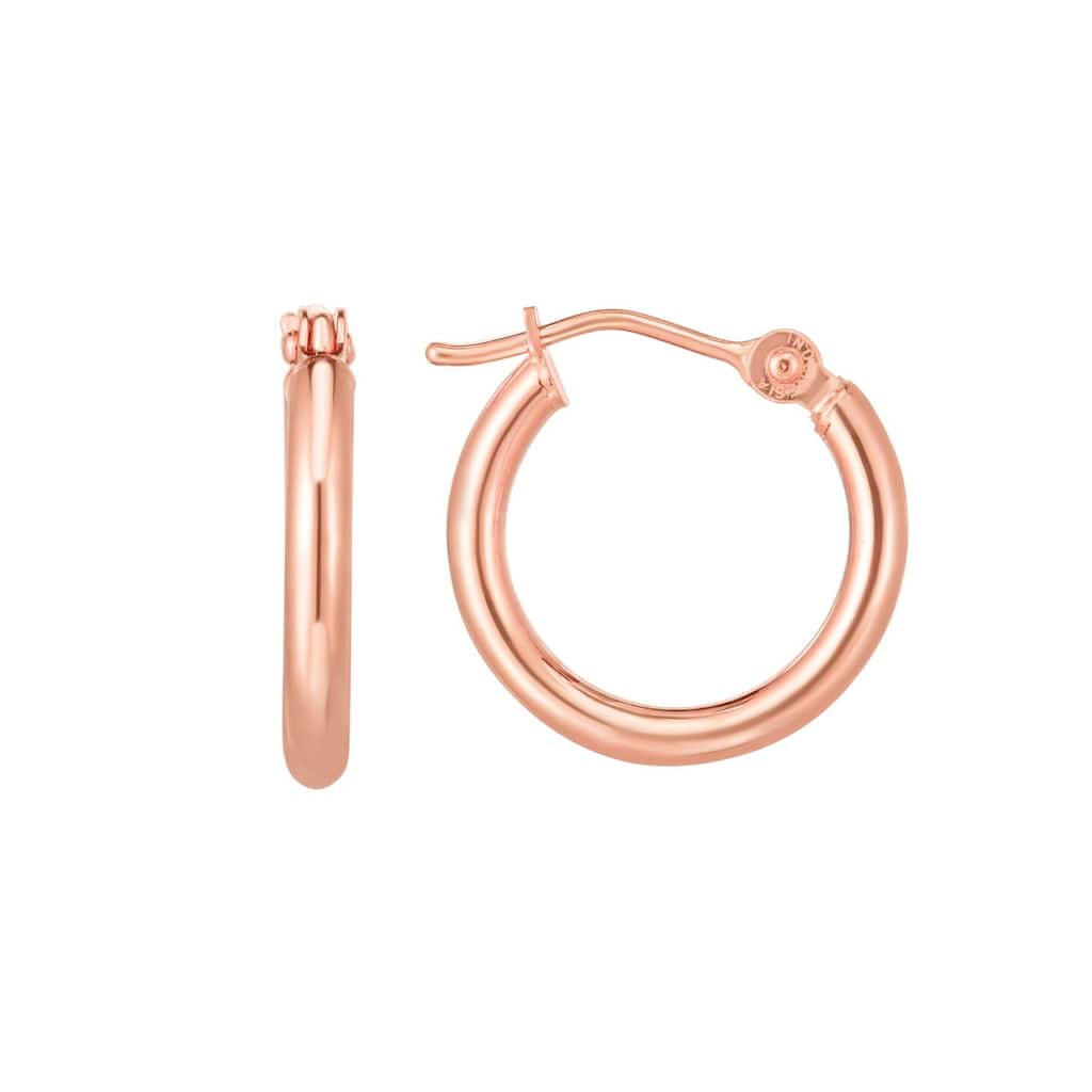 Curata 14k Rose Gold 2x15mm Classic Hoop Earrings