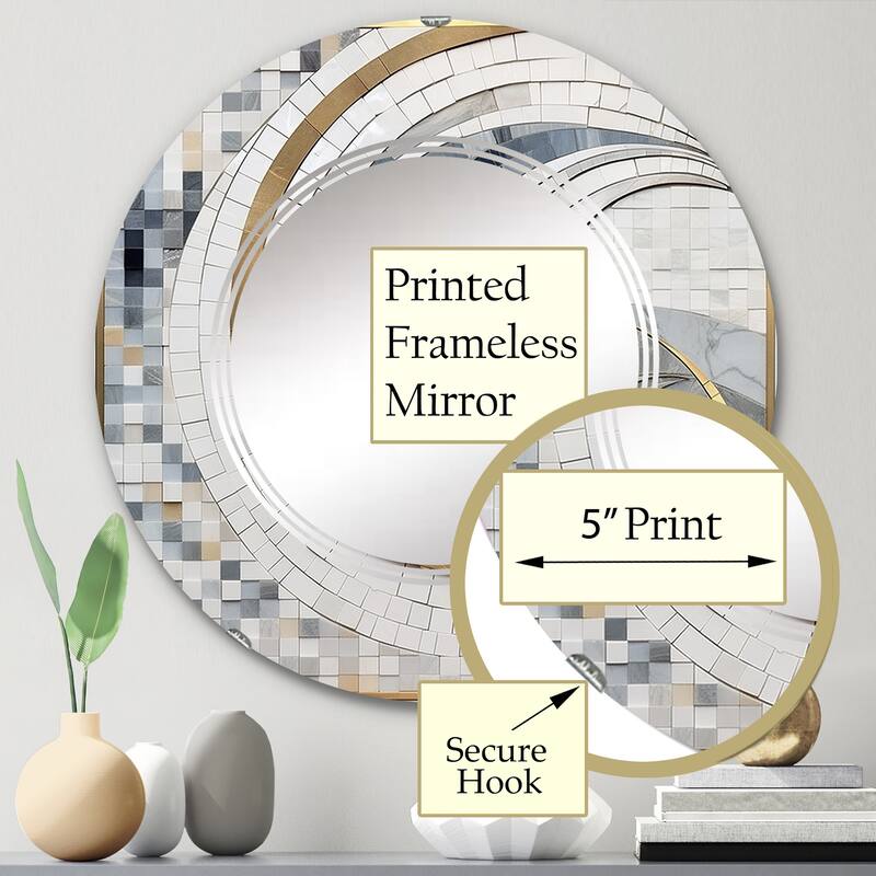 Designart "Grey and Yellow Mosaic II" Abstract Shapes Modern Wall Mirror