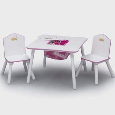 Princess Crown Kids Table and Chair Set with Storage, Greenguard Gold Certified, White/Pink