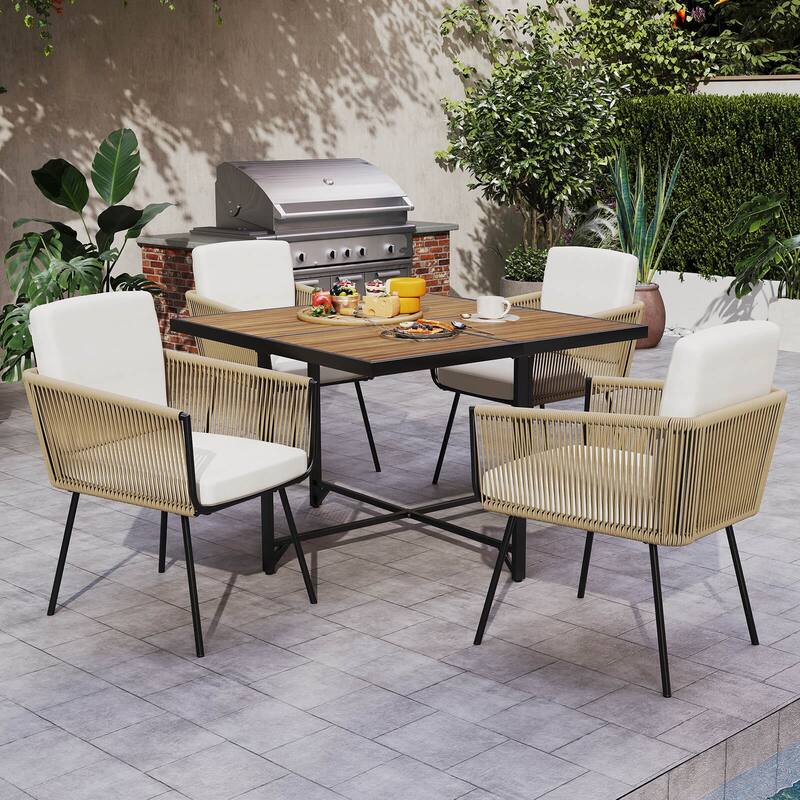 Costway 43.5” Square Patio Table with Metal Legs, Slatted Tabletop, - See Details
