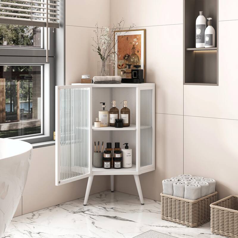 22.25" Floor Corner Cabinet with Glass Door & Adjustable Shelf