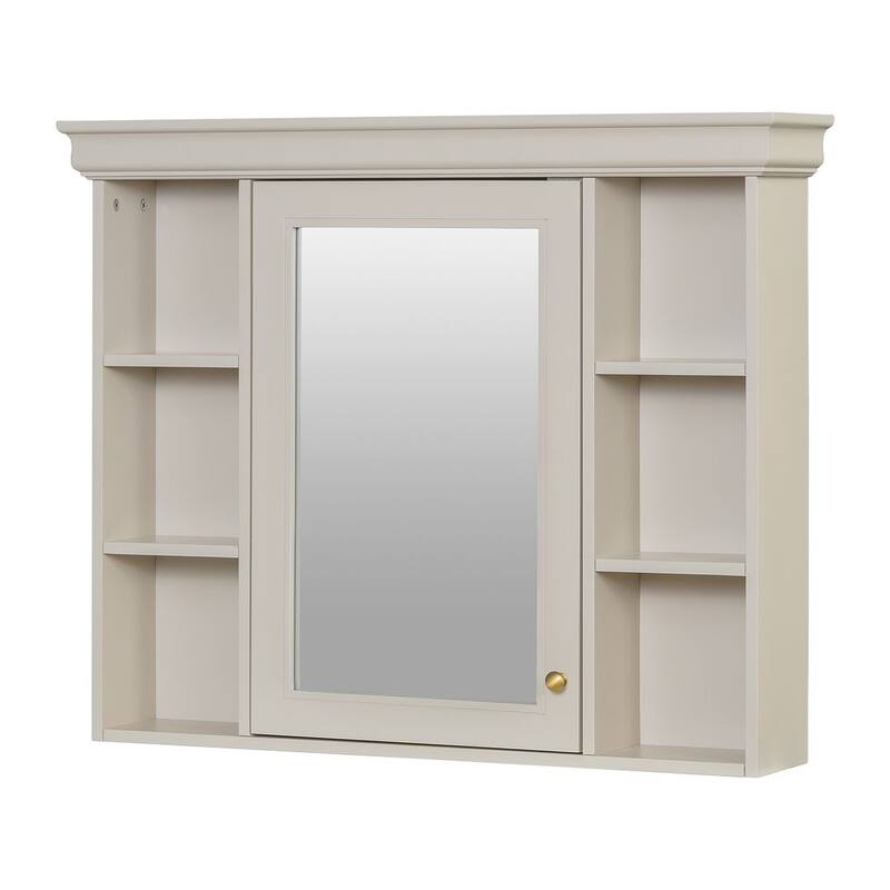 35'' Wall Mounted Bathroom Mirror Cabinet with Adjustable Shelves and Open Storage