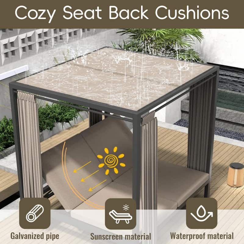 Outdoor Adjustable Daybed with Canopy Patio Steel Lounge Set