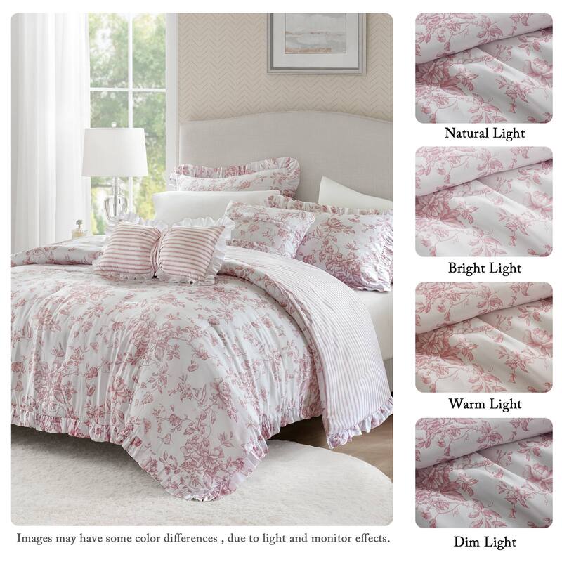 5 Pieces Full/Queen Comforter Set with Decorative Pillows