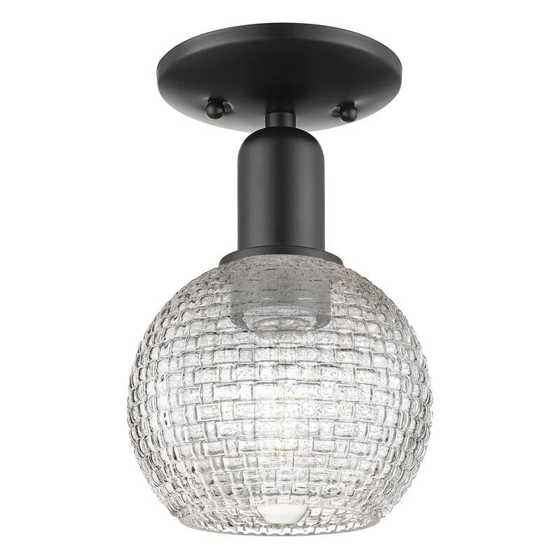 Innovations Lighting Endless Possibilities Arcadia - Athens - 1 Light 6" Basketweave Semi-Flush Mount - Matte Black