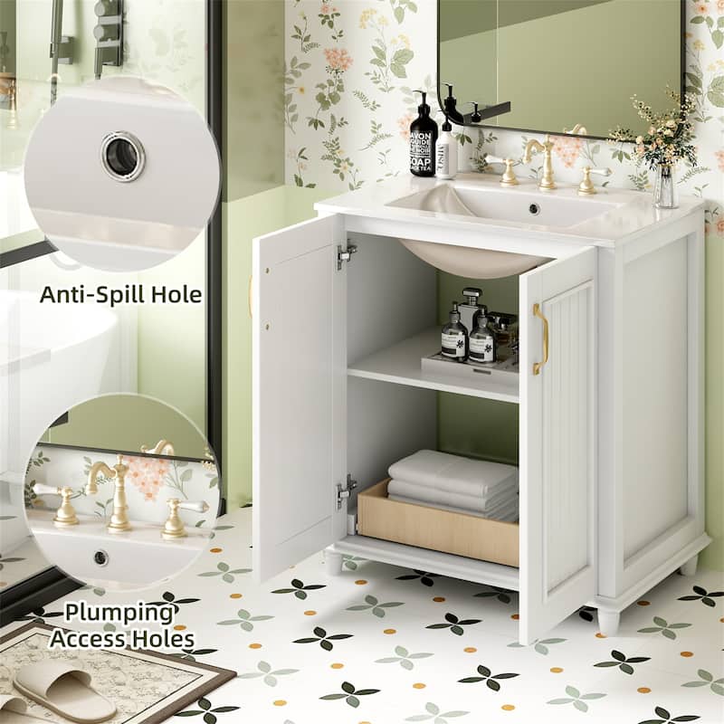 30" Freestanding Bathroom Wood Vanity with Ceramic Sink and Drawer