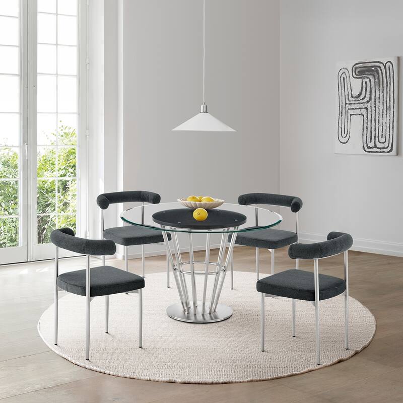 Round Glass Dining Table Set - 5 Piece Modern Dining Room Set w/ Chairs
