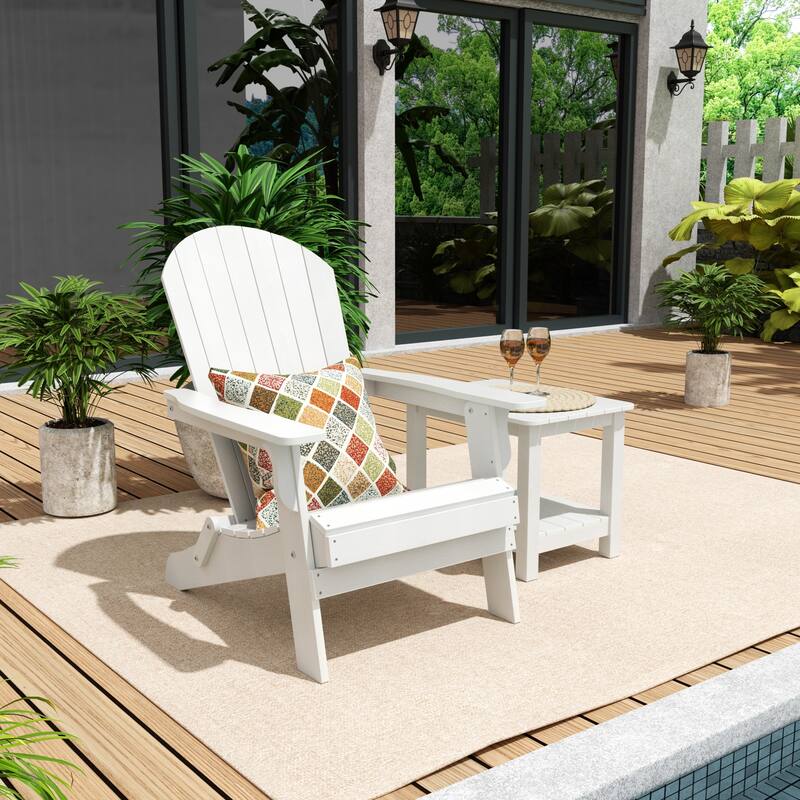 Vineyard HIPS Outdoor Folding Eco-Friendly All Weather Seashell Adirondack Chair with Side Table (2-Piece Set) - White