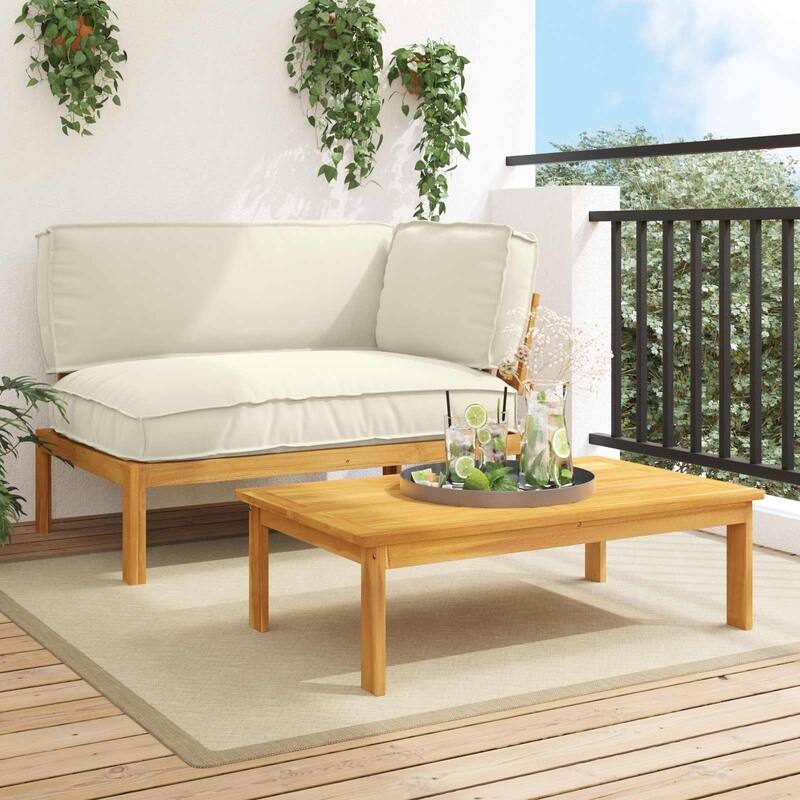 vidaXL Sofa Set in Solid Acacia Wood - Cream Brown