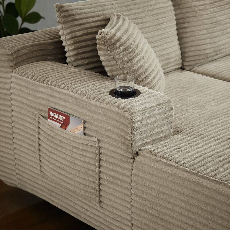 Compressible U-Shaped Modular Sectional Sofa, Corduroy Cloud Couch, 6-Seat Minimalist Living Room Sofa