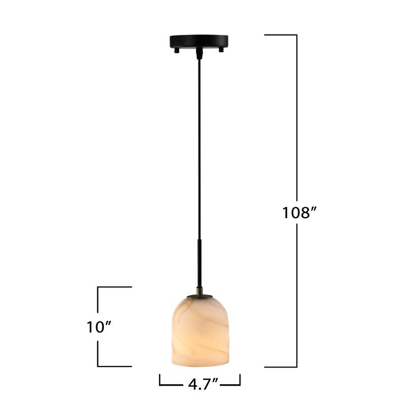 Artcraft Crema - 1-Light Pendant - Black with Brushed Brass Accent - Alabaster Style Swearl Glass Shade