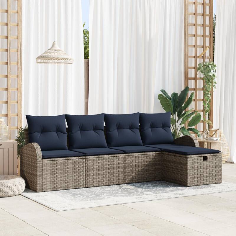 vidaXL 5/6 Garden Sofa Set with Cushions Black/Brown/Grey Poly Rattan - 92.1 x 46.1 x 27.2 - Grey without table