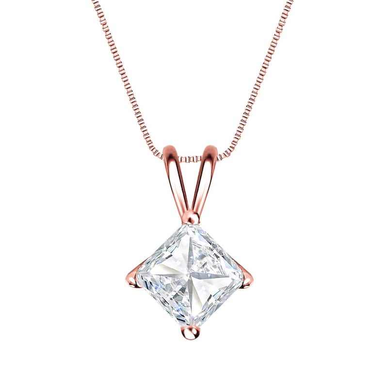 Auriya 1ctw Solitaire Princess-cut Diamond Necklace 14k Gold (H-I, SI1-SI2) - Rose