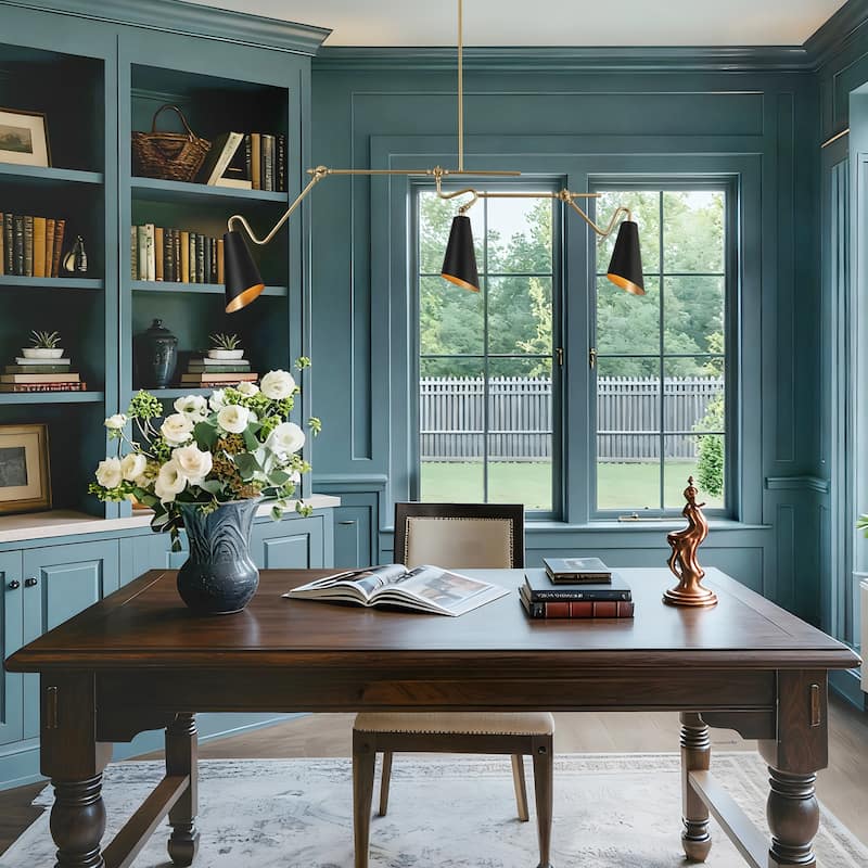 Modern 3-Light 49.5"L Black Gold Linear Chandelier Metal Industrial Island Lights for Dining Room - 49.5 "