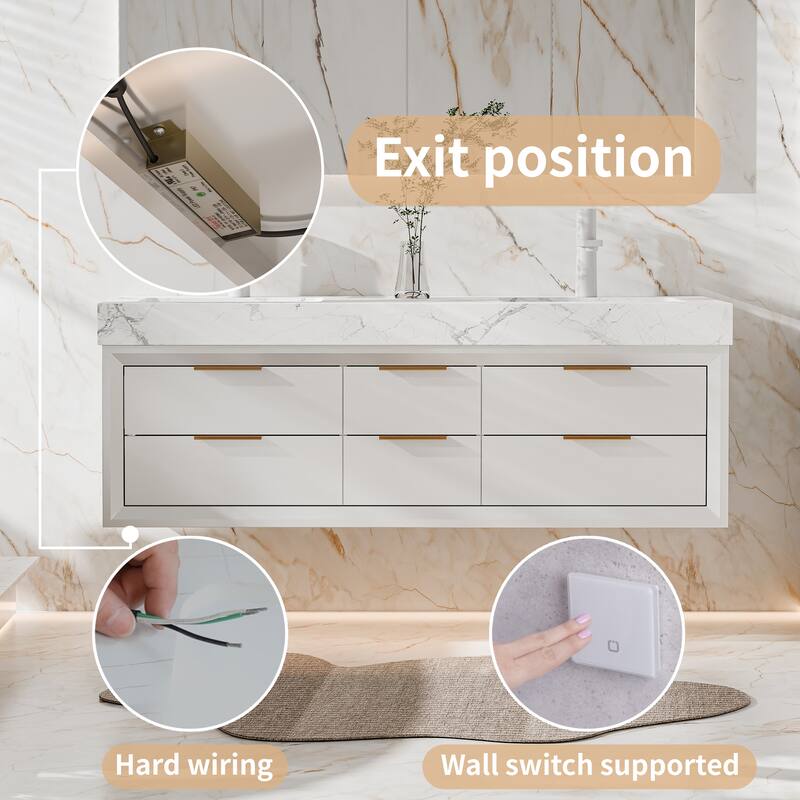 60" Wall-Mount Double Vanity with LED Light. - 60 inch