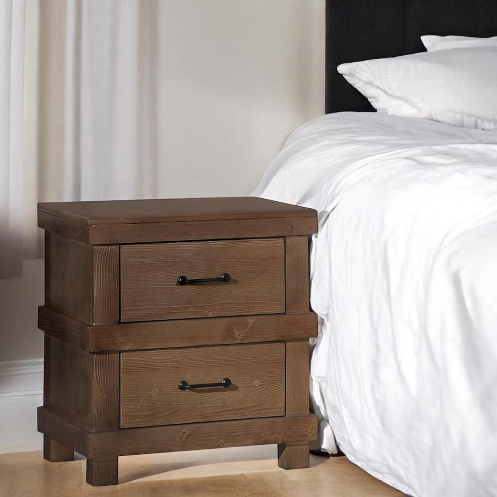 Antique Oak Finish Nightstand with Two Spacious Drawers