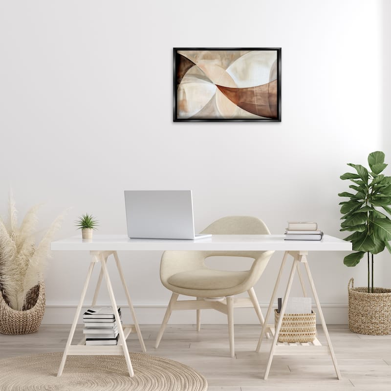 Stupell Curved Neutral Tones Abstraction Framed Floater Canvas Wall Art Design By LSR Creative Studio