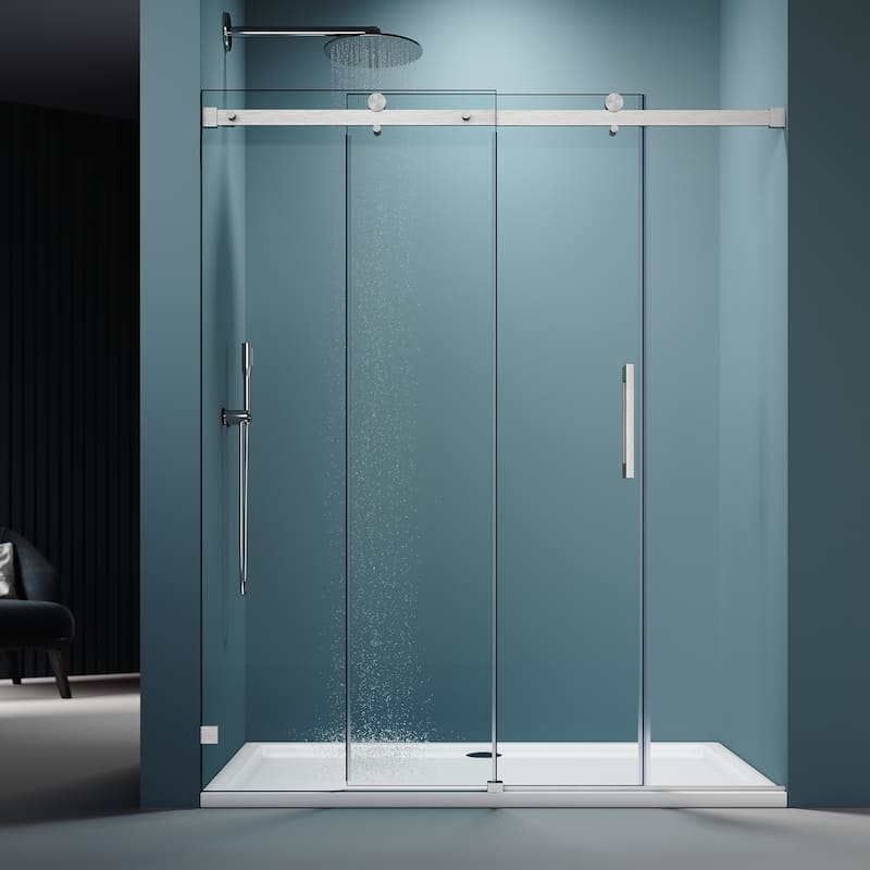 Elegant Double Sliding Shower Door Frameless Bathtub Door 60"x72" 5/16" Clear Tempered Glass