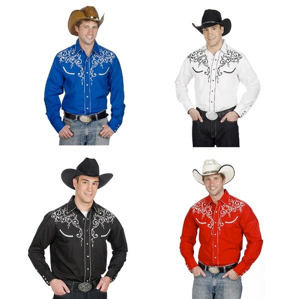 Men's Cotton Blend Retro Leaf Embroidery Western Shirt