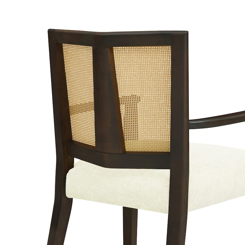 2-Piece Mid-Century Dining Chair Set, Rattan Backrest Accent Chairs Modern Upholstered Armchairs with Wooden Frame