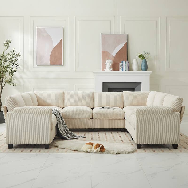 Multi-Seater Corduroy Sectional Sofa, Soft & Comfortable Corner Sofa