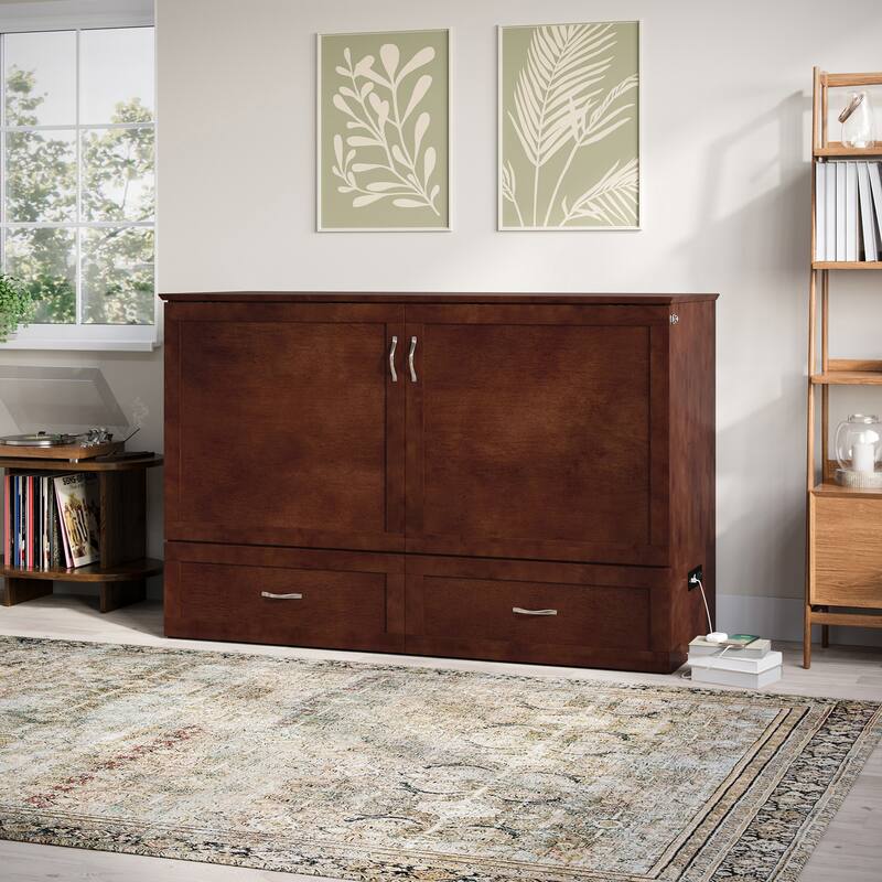 AFI Raleigh Queen Solid Wood Murphy Bed Chest with Mattress