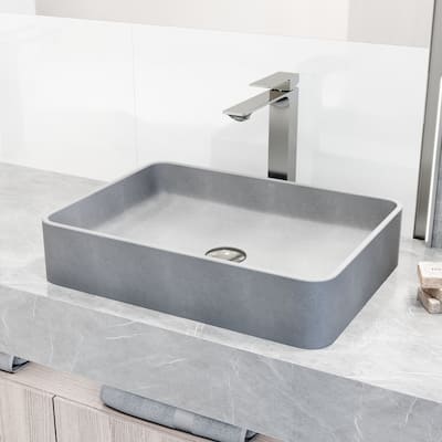 VIGO Tarragona 19"L x 14"W Concrete Vessel Sink and Dunn 11"H Faucet Set