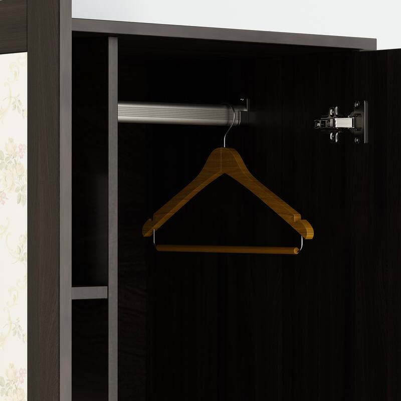 31.5"W x 72"H Two Door Wardrobe With Mirror White/Dark Brown Armoires - 31.5"W x 72"H