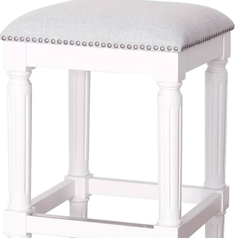 Solid Wood Upholstered Backless Bar Stool with Nail Head Trim