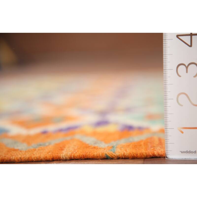 Hand Woven Oriental 100% Wool Carpet Southwestern Geometric Multi-Colored Kilim Area Rug - 6' 2'' X 4' 11''