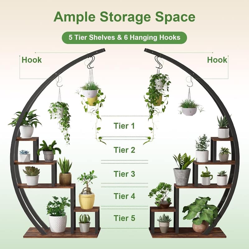 Indoor and Outdoor Plant Stand, 2-Pack 5-Tier Heavy Duty Metal Plant Stand, 56 Inch High