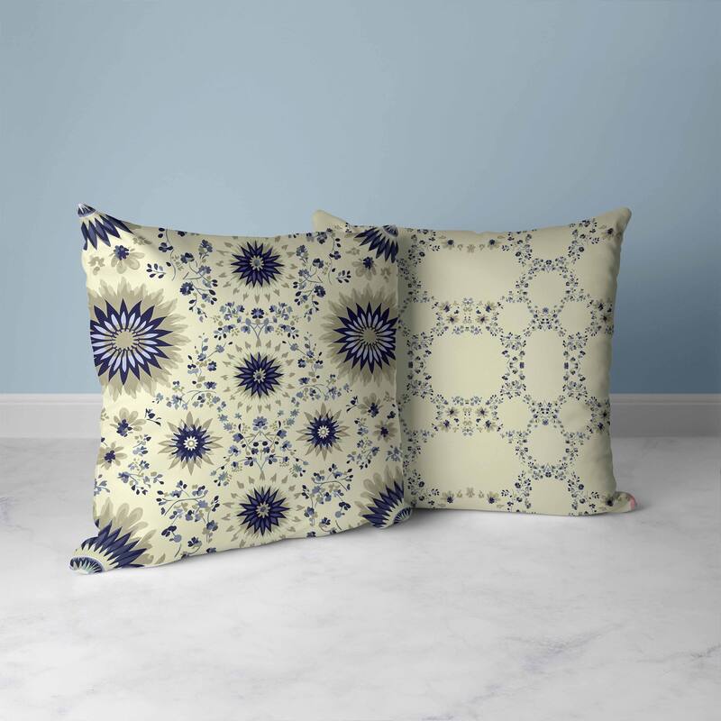 Delightful Dandelions Faux Suede Reversible Throw Pillow Cream and Blue