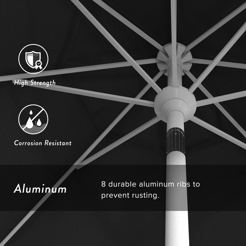 California Umbrella 9' Rd. Aluminum Patio Umbrella, Crank Lift with Push Button Tilt, White Finish, Pacifica Fabric