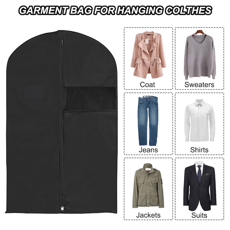 8Pcs Garment Bag Suit Bags for Closet Storage Travel Hanging Clothes 40"x24" - Black