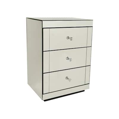 Mirrored Chest with 3 Drawers and Crystal Pulls, Silver