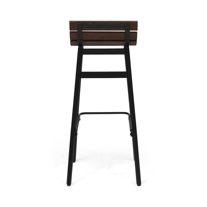Roomfitters 2-Piece Modern Industrial Bar Stools, Wood Slat Counter Height Chairs with Metal Legs for Dining