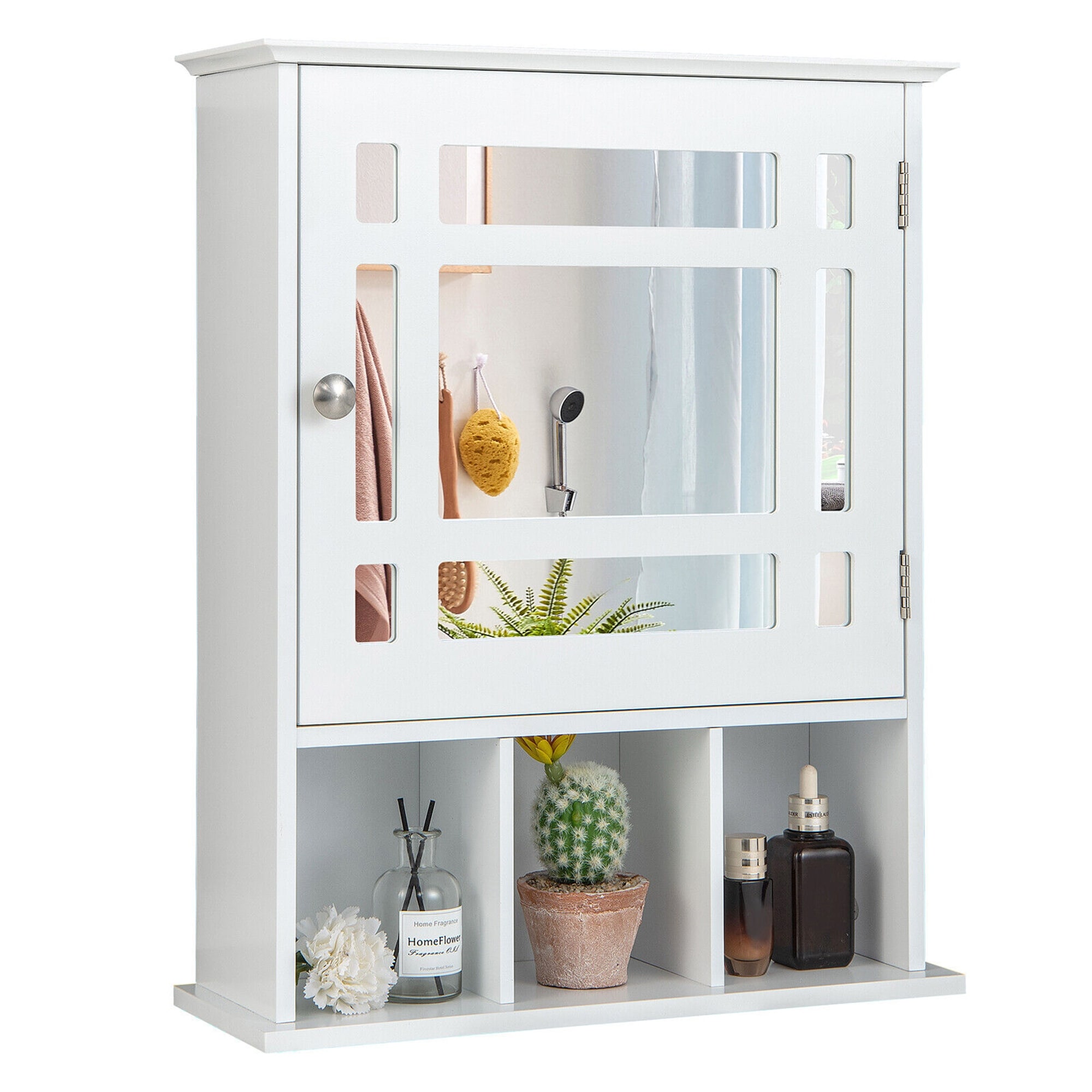 Gymax Bathroom Wall Cabinet Medicine Storage Cabinet w/ Open Shelf & Towel  Bar