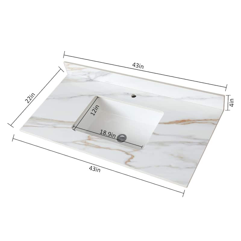 43" Bathroom Marble Undermount Vanity Top with 4" Height Backsplash