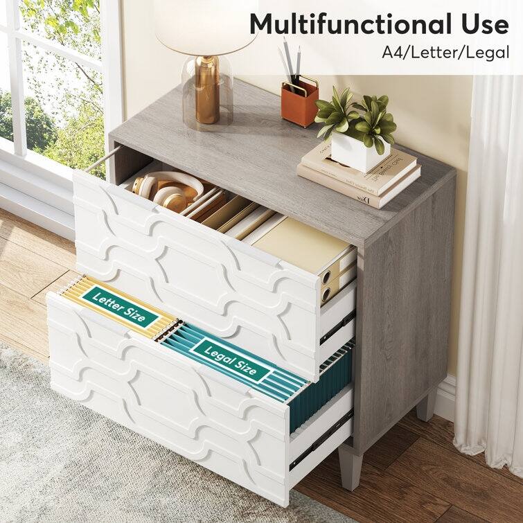 2-Drawer Lateral File Cabinet for A4/Letter/Legal Size, White & Grey Office Storage Cabinet Printer Stand - White/Grey