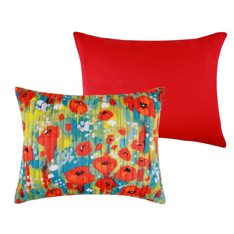 Poppies Modern Floral Reversible Quilt and Pillow Sham Set