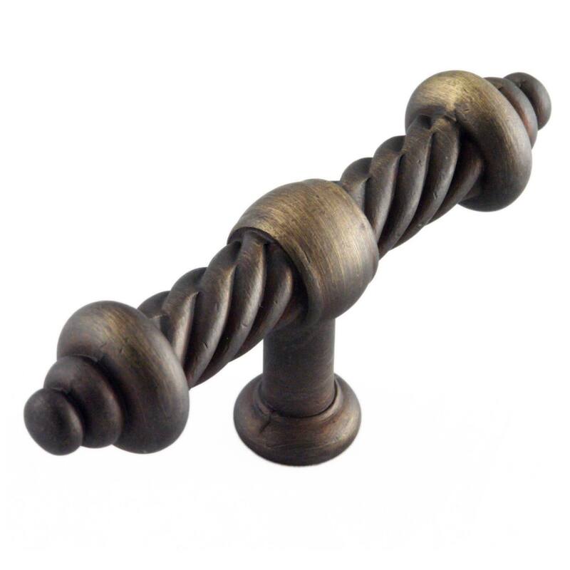 RK International Twisted 3-3/4 Inch Bar Cabinet Knob - Antique English