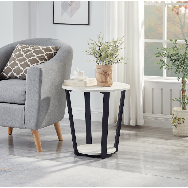 Elysian Contemporary Round End Table with Shelf,