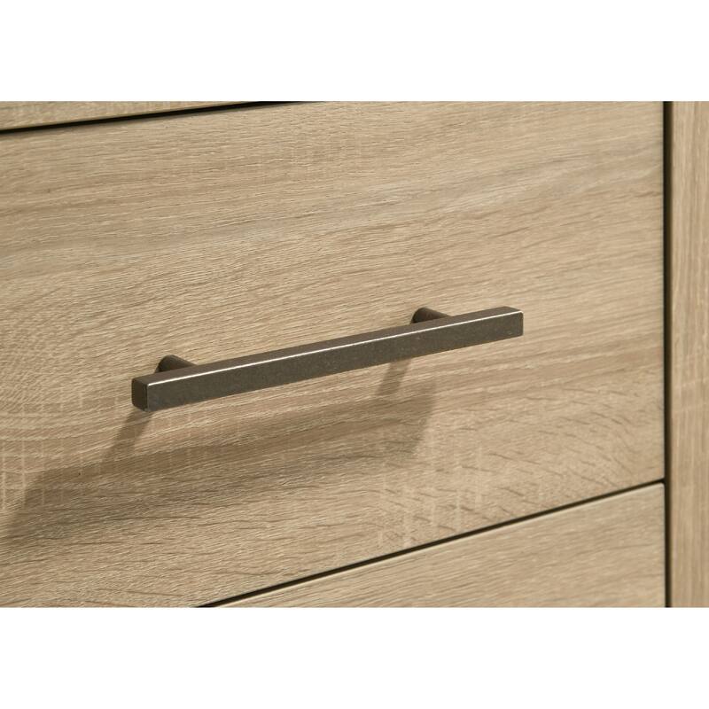 Poxy Tall Dresser Chest with 4 Drawers, Nickel Metal, Oak Brown Wood