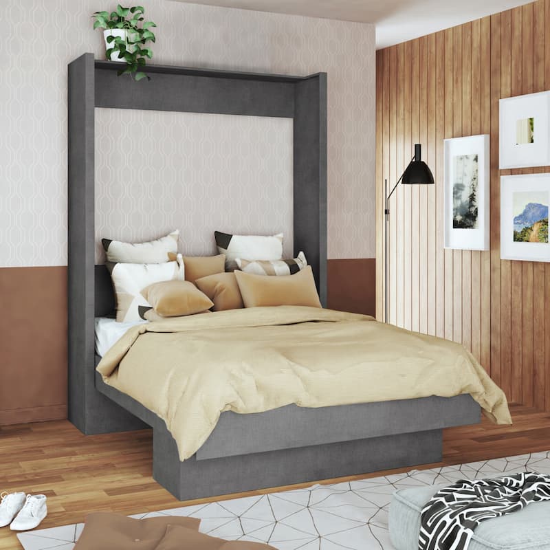 Oakland Living Easy Lift Brazilian Queen Contemporary Murphy Bed with Shelf - Ash