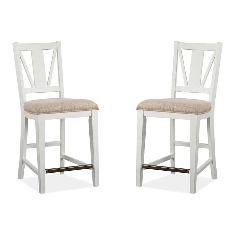 Magnussen Home Heron Cove Chalk White And Dovetail Grey Upholstered Counter Chair Two Pack - 18.25''W x 20.75''D x 40''H - 18.25''W x 20.75''D x 40''H - Set of 2 - Chalk White - Counter Height